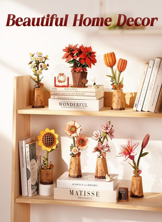 Rowood 3D Puzzles for Adults,Poinsettia Building Set Craft Kit,Artificial Flower Botanical Collection,Christmas Flowers Decoration Centerpiece for Table - Image 5